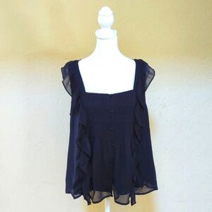 Express Navy Layered Sleeveless Button Down Ruffled Crepe Blouse Size Medium